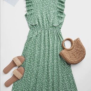 Heart Print Ruffle Cap Sleeve A Line Dress